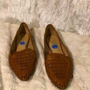 franco sarto dark tan leather weave loafers